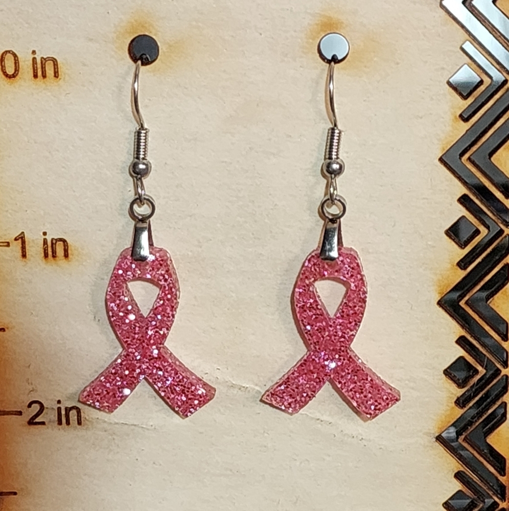 Empowering Pink Ribbon Acrylic Drop Earrings